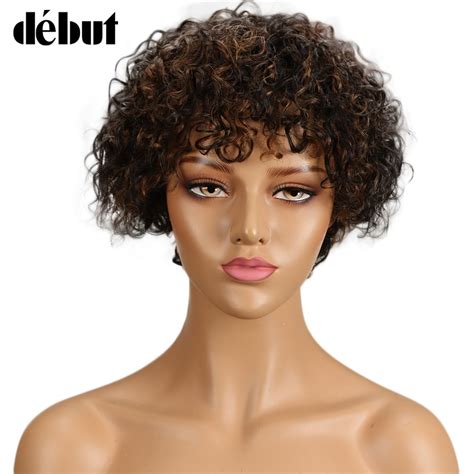 Debut Wigs For Black Women Ombre Curly Human Hair Wig Short Afro Jerry Curl Human Hair Wigs