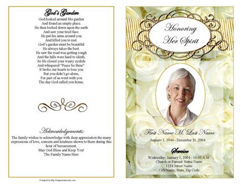 Cherished White Roses Funeral Program Template Elegant Memorials