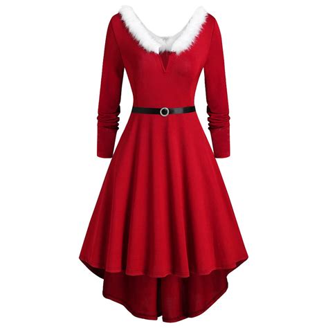 Honeeladyy Discount Christmas Party Dresses For Women Santa Claus Costume Velvet Dress Miss Long