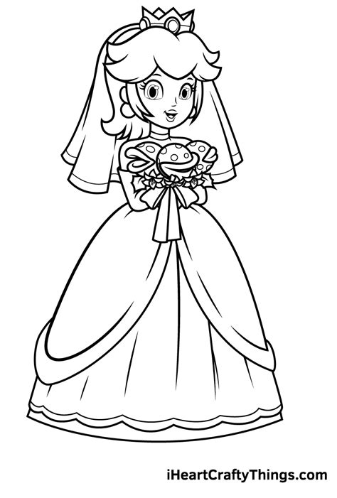 Princess Peach In A Wedding Dress Coloring Page Free Printable Coloring Pages