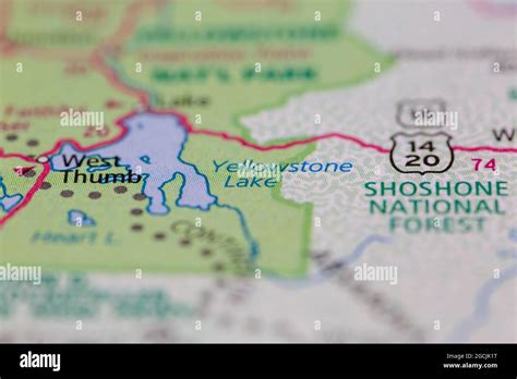 Yellowstone Lake Wyoming Usa Shown On A Road Map Or Geography Map Stock