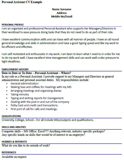 Find the best boilermaker resume sample and improve your resume. Personal Assistant CV Example - icover.org.uk