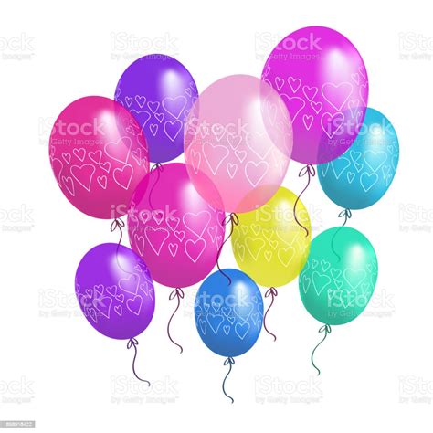 Bunches And Groups Of Colorful Helium Balloons Stock Illustration