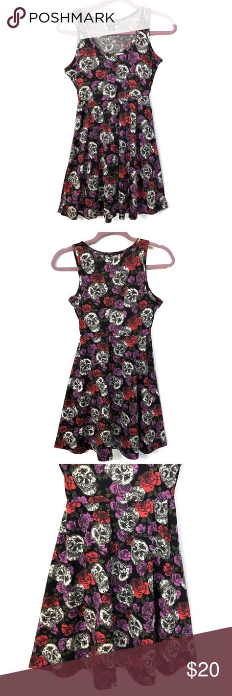 Hot Topic Skulls And Roses Fit And Flare Skater Dress Hot Topic Dresses