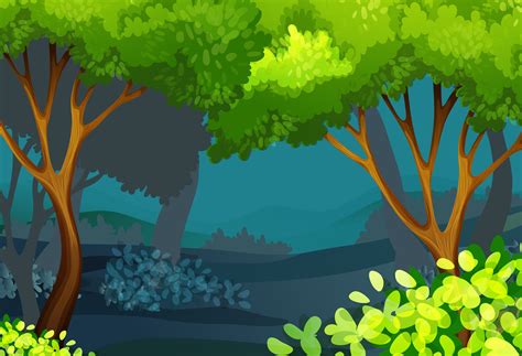 Forest Scene With Trees And Bush 302408 Vector Art At Vecteezy