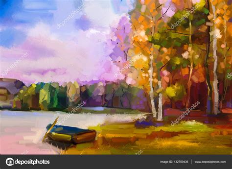 Oil Painting Landscape Colorful Autumn Trees Stock Photo By Nongkran
