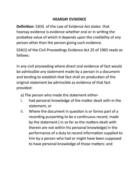 Lesson 6 Law Of Evidence Act Hearsay Evidence Definition S34 Of The Law Of Evidence Act