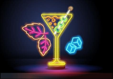 Premium Vector Cocktail Is A Neon Sign Cocktail Logo Neon Style Light Banner Night Bright Neon