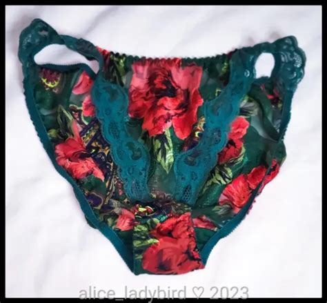 Floral Vintage Victorias Secret String Bikini Panties Sheer Satin Lace