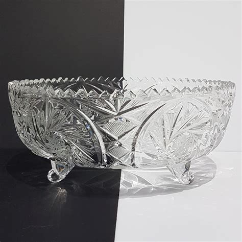 Large Pinwheel Crystal Footed Bowl Fruit Bowl Vintage Cut Crystal