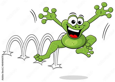 Hüpfender Cartoon Frosch Auf Weißem Hintergrund Stock Vector Adobe Stock