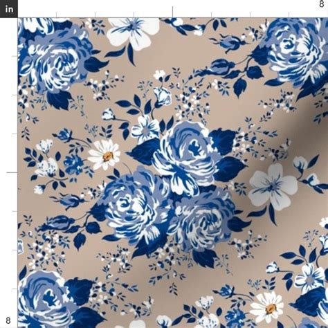 Blue Rose Fabric Blue Roses Pattern By Ka Lou Cottage Chic Etsy