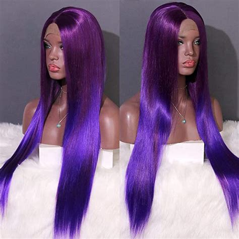 Amazon Com EEWIGS Long Straight Purple Wig Glueless High Density