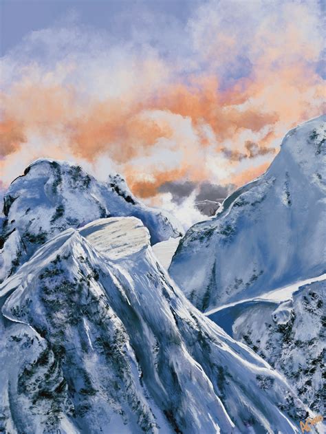 Snowy Mountains Art Print Poster 5x7 Or 9x12 Etsy