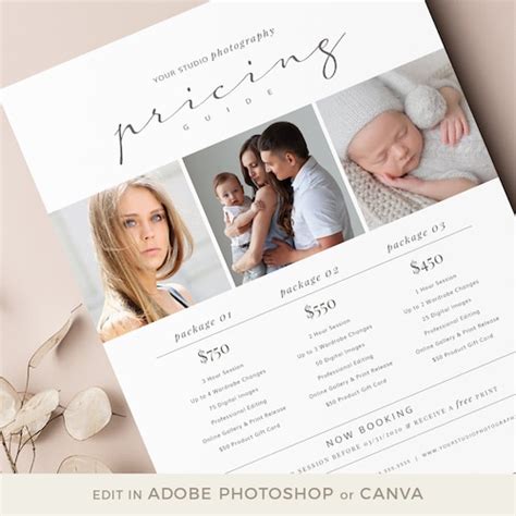 Pricing Guide Template For Photographers Photography Pricing Etsy