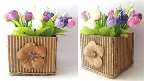 Diy Vas Bunga Estetik Dari Kardus Bekas Cardboard Flower Vase Youtube
