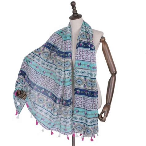 Women Floral Pattern Tassel Scarf Bohemian Style Cotton Voile Shawls Wraps Hijabs 10pcslot