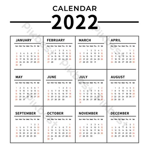 2022 Calendário 2022 Data Mensal Ai Baixar Grátis Pikbest