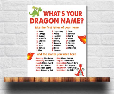Whats Your Dragon Name Printable Dragon Name Instant Etsy
