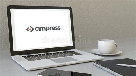 Laptop With Cimpress Logo On The Screen Modern Workplace Conceptual