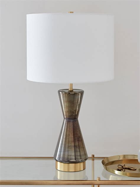 west elm Metallized Glass Large USB Table Lamp, Grey at John Lewis ...