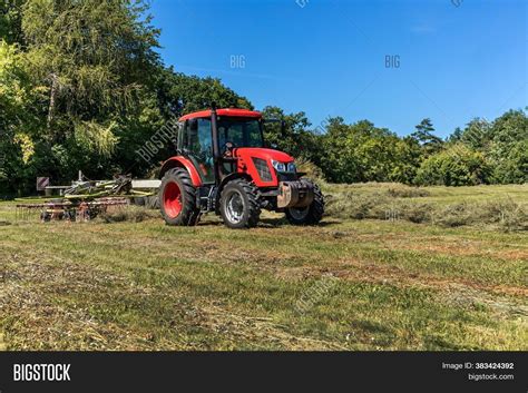 Red Tractor Working Image And Photo Free Trial Bigstock