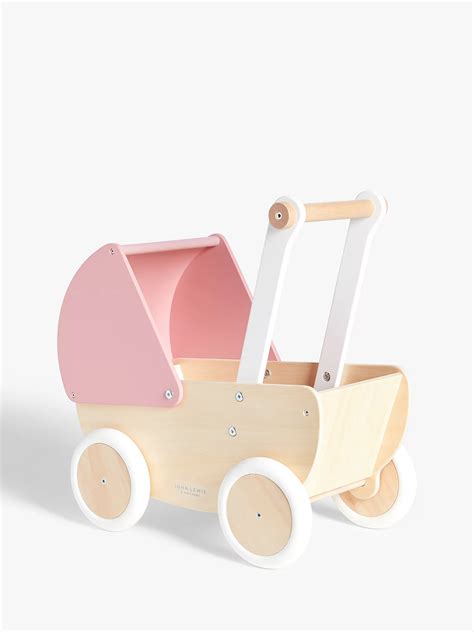 john lewis and partners wooden doll s pram wooden toy pink neutral at john lewis and partners