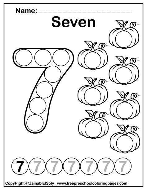 Number 7 seven do a dot marker activity activity pumpkins Fall Autumn activity for kids ...