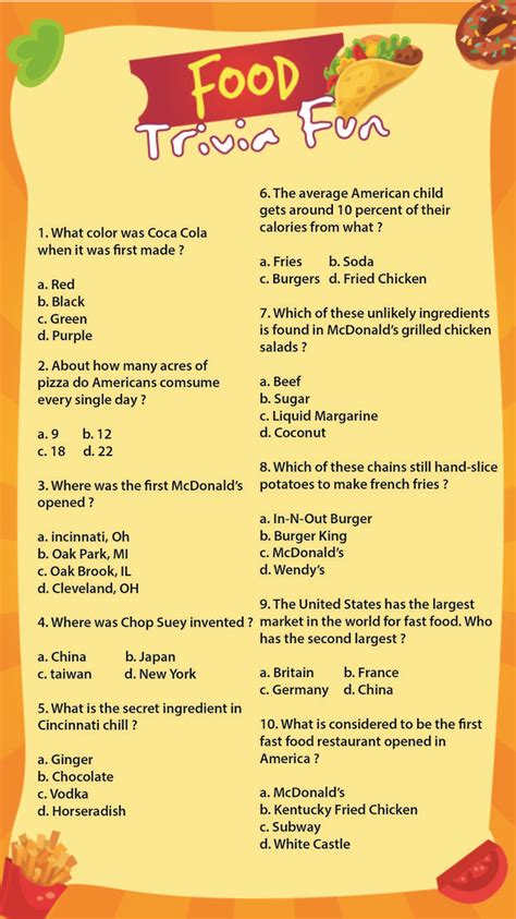 Printable Food Trivia Questions And Answers