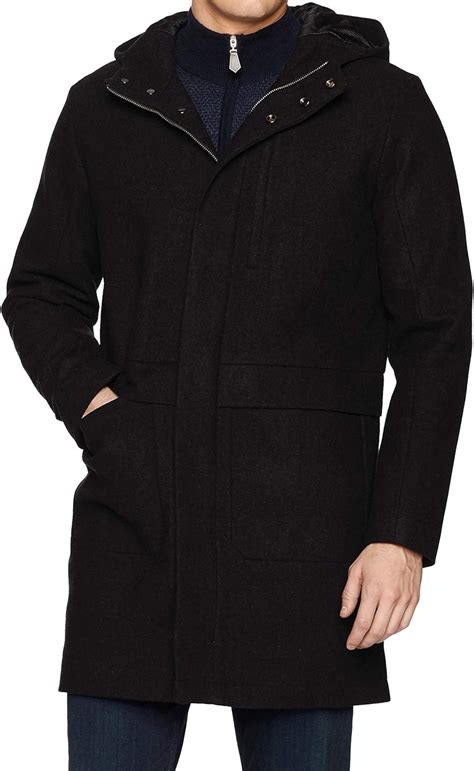 Calvin Klein Mens 34 Length Wool Hooded Jacket Black Large At