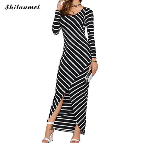 Autumn Winter New Sexy Long Sleeve Dress Women Bodycon Striped Elegant Maxi Dress 2017 Causal