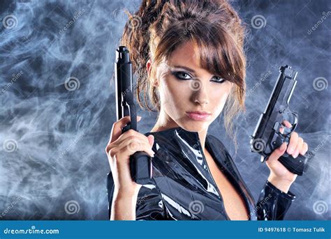 Beautiful Girl Holding Gun Stock Photo Image Of Girl 9497618