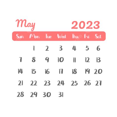 May In 2023 May 2023 May 2023 Minimalist Calendar Transparent
