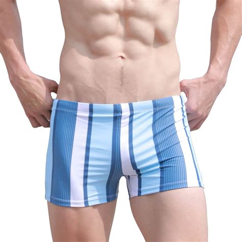Easejuicy Mens Swim Trunks Striped Swimwear Square Leg Swimming Boxer