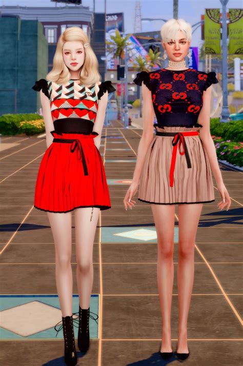 Rimings Knit Sleveless Top Ribbon Skirt • Sims 4 Downloads