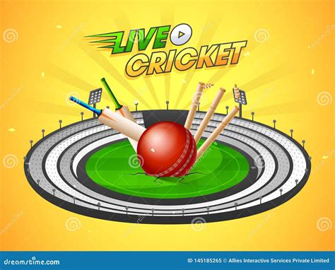 Live Cricket Match Banner Or Poster Design With Cricket Equipments