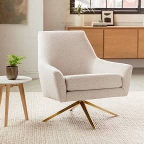 Ivory Fabric Swivel Armchair, Gold Legs | Article Spin Modern Furniture