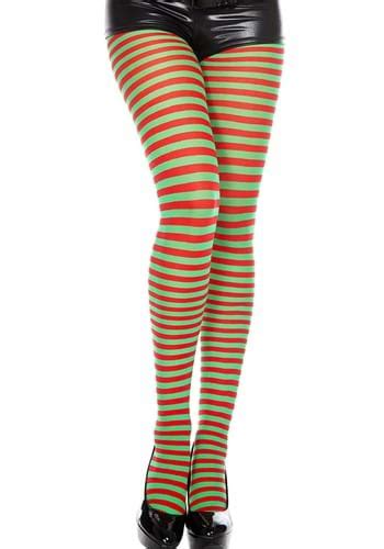 Red And Green Striped Womens Tights
