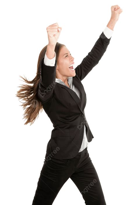 Celebrating Success Business Woman Isolated Pretty White Hand Woman