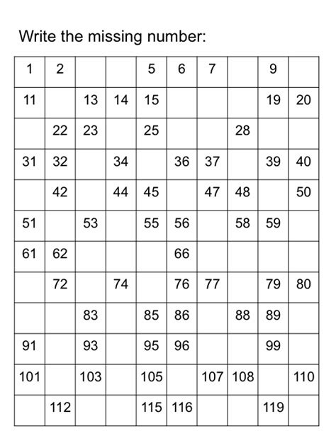 Fill In The Missing Number Worksheets