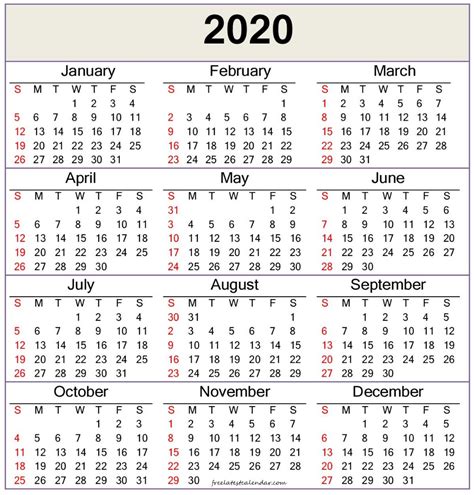 2020 Annual Calendar Word Template Calendar Word Word Template