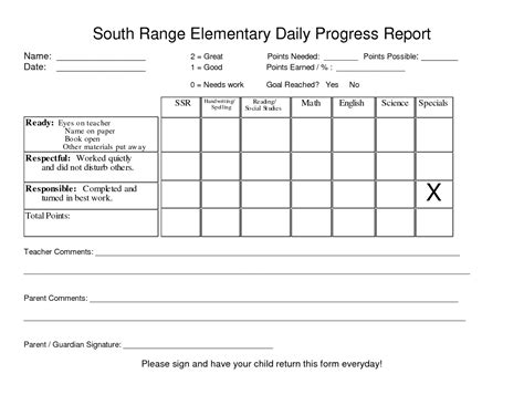 Downloadable Elementary School Daily Progress Report Intended For