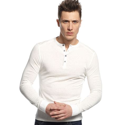 Lyst Vince Camuto Slim Fit Long Sleeve Henley Shirt In White For Men