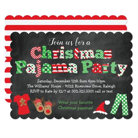 Christmas Pajama Party Invitation Chalkboard Zazzle Christmas