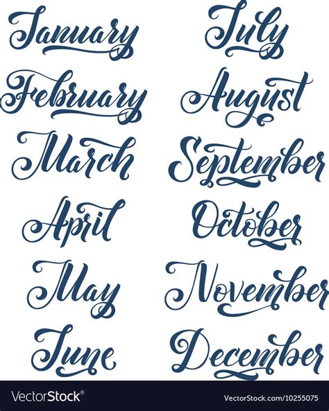 Calligraphy Months Of The Year Set Make Your Own Vector Image