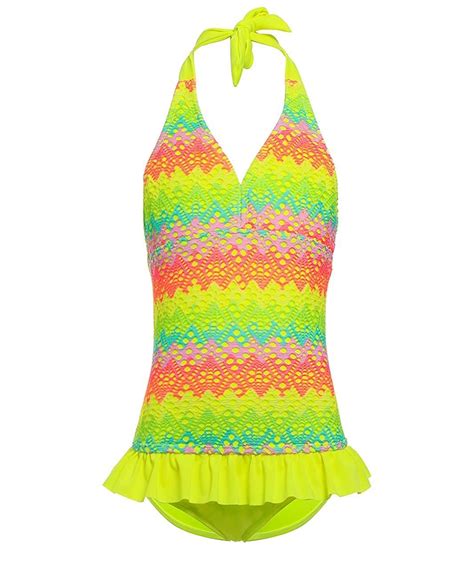 Girls One Piece Swimsuits Girls Halter Rainbow Crochet Ruffle Bathing Suits Swimwear Green