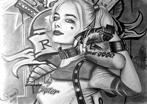 Pencil Sketch Print Margot Robbie Harley Quinn Art And Collectibles