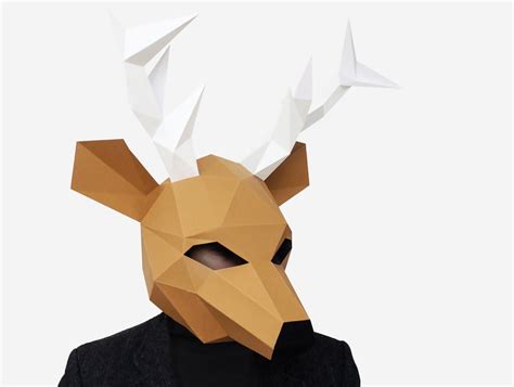 Deer Mask Low Poly Paper Craft Template Printable Paper Etsy In 2021