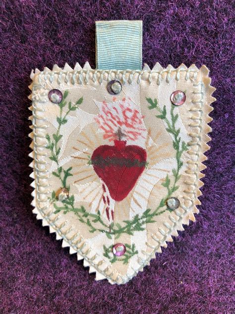 Vintage Sacred Heart Scapular Handmade Catholic Religious Etsy