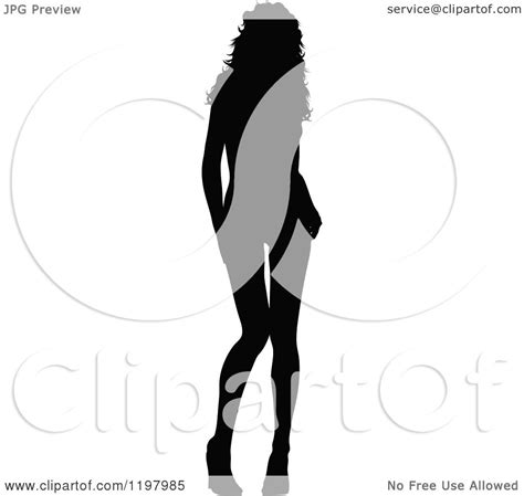 Clipart Of A Sexy Black Silhouetted Woman With Wavy Hair Wearing Heels